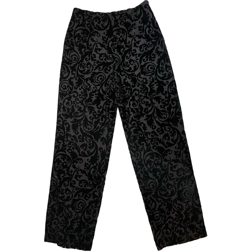 VTG Talbots Flocked Pants Women’s Sz 6 Black Scroll Formal Straight Leg Romantic
